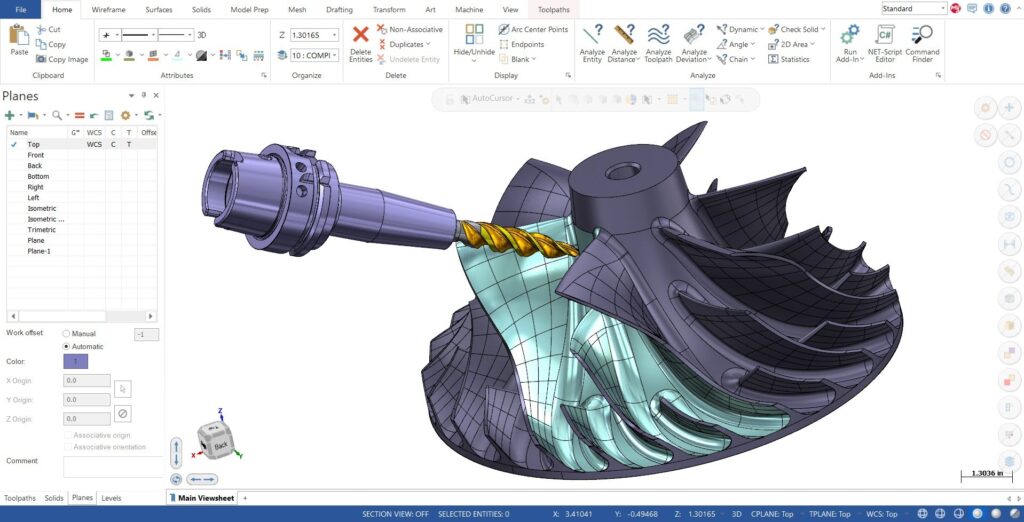Giao diện Mastercam: đường dao 5 trục gia công cánh impeller